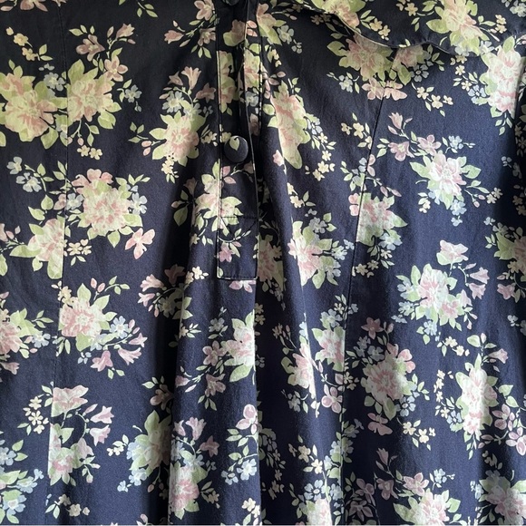 Vintage Cotton Floral Laura Ashley Midi Dress Sailor's Collar in Navy and Pink - Picture 5 of 11